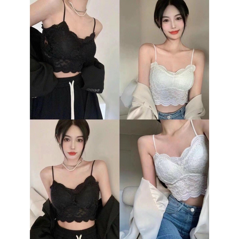 Aó bra ren cổ tim dây mảnh điều chỉnh dáng dài, mềm mại