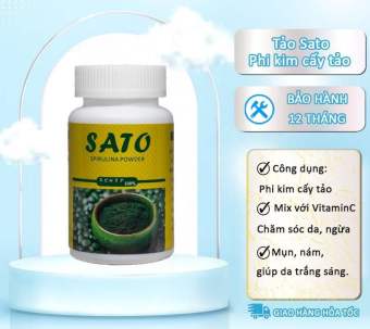 Bột Tảo Xoắn Sato Nhật Bản, Cấy Tảo Nano Trắng Da Min Da Mờ Thâm Hôp 100g ( Hàng Chuẩn)
