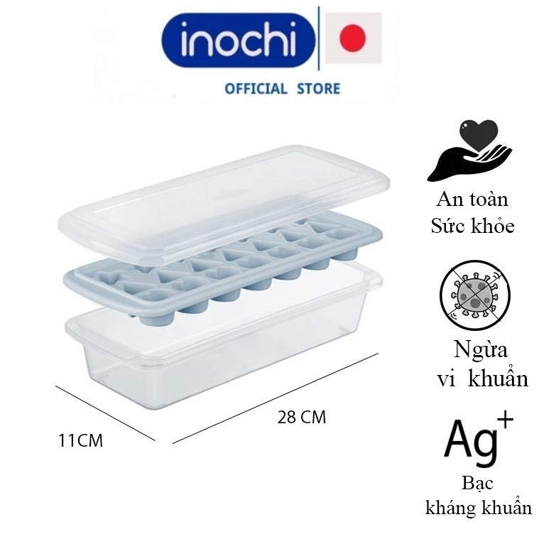 Khay làm đá, khay đá 21 viên kèm hộp đựng và nắp khử mùi, tủ lạnh kari inochi
