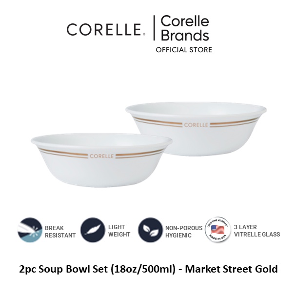 Corelle Soup/Cereal Bowl 500ml 2pc Set Market Street Gold/Purun
