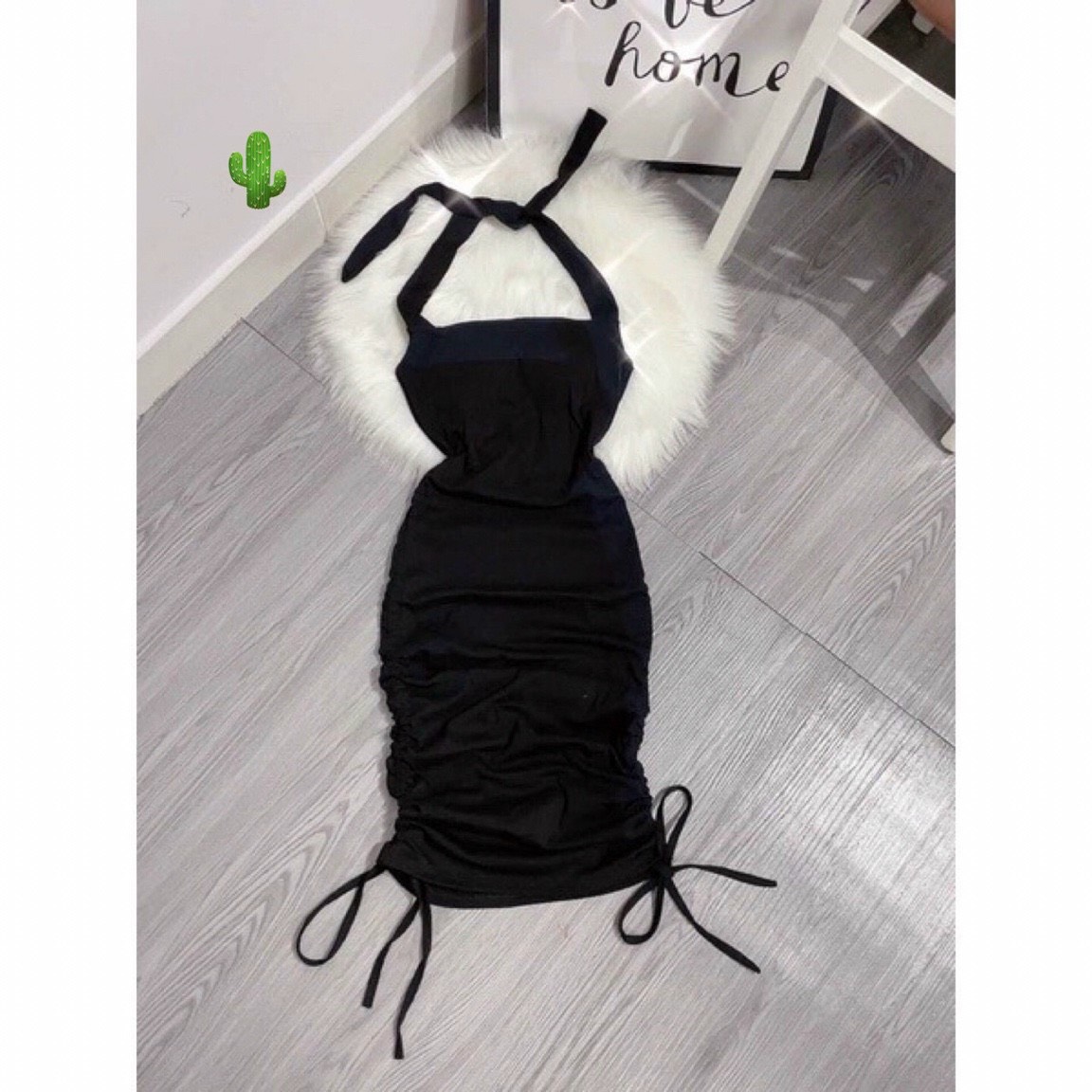 Đầm ôm body cổ yếm hở lưng rút dây 2 bên vải thun borip thiết kế sành điệu gợi cảm tự tin tỏa sáng trong các buổi tiệc PC