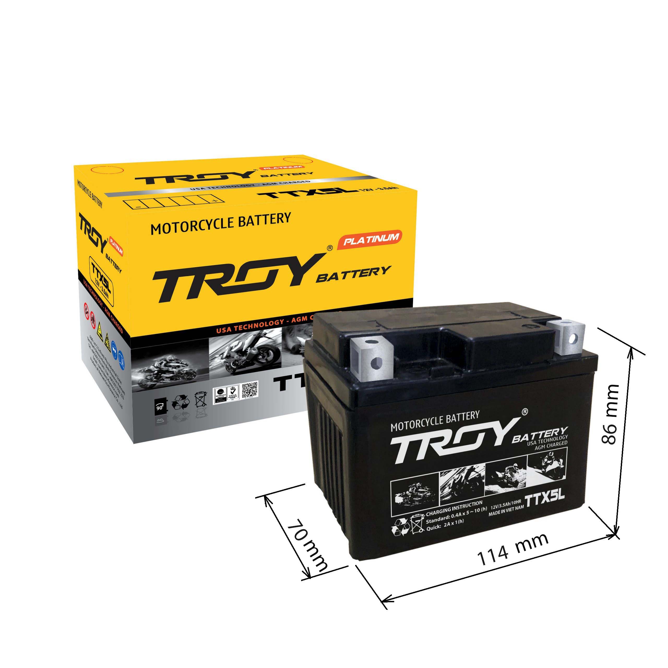 Ắc quy xe máy Troy TTX5L Ắc quy khô, 12V, 3.5Ah