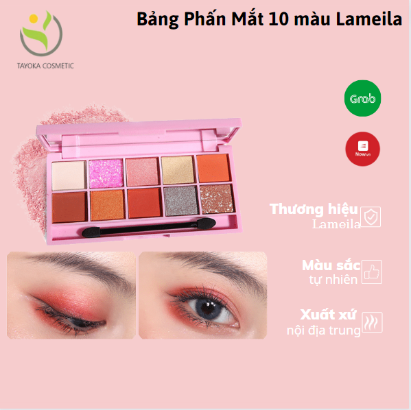 Bảng phấn mắt 10 màu Lameila hot hit có nhũ kim tuyến lấp lánh mịn lì lên màu chuẩn bền màu lâu trôi phấn trang điểm mắt Tayoka TK-56