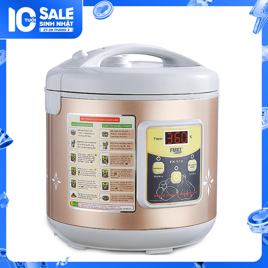 Máy làm tỏi đen Nhật Bản Fuki FK-910 hoa văn - 6L (Vàng Gold) - New 2019