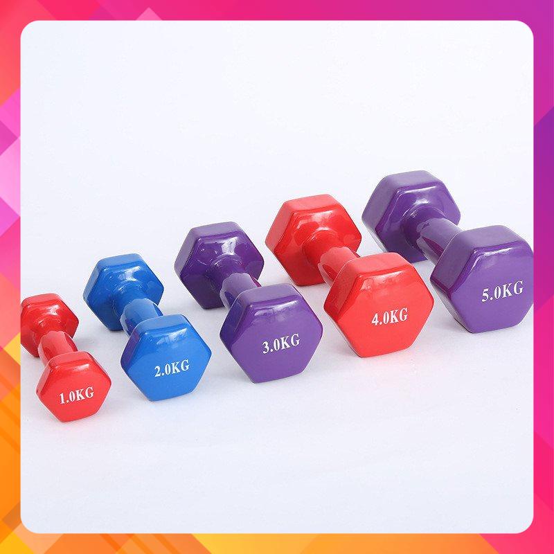 Tạ tay nữ 1 >> 6kg bọc cao su trơn lõi gang cao cấp