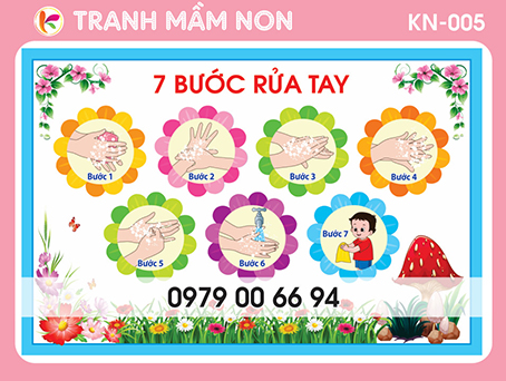 Decal mầm non - 7 bước rửa tay - kn 005