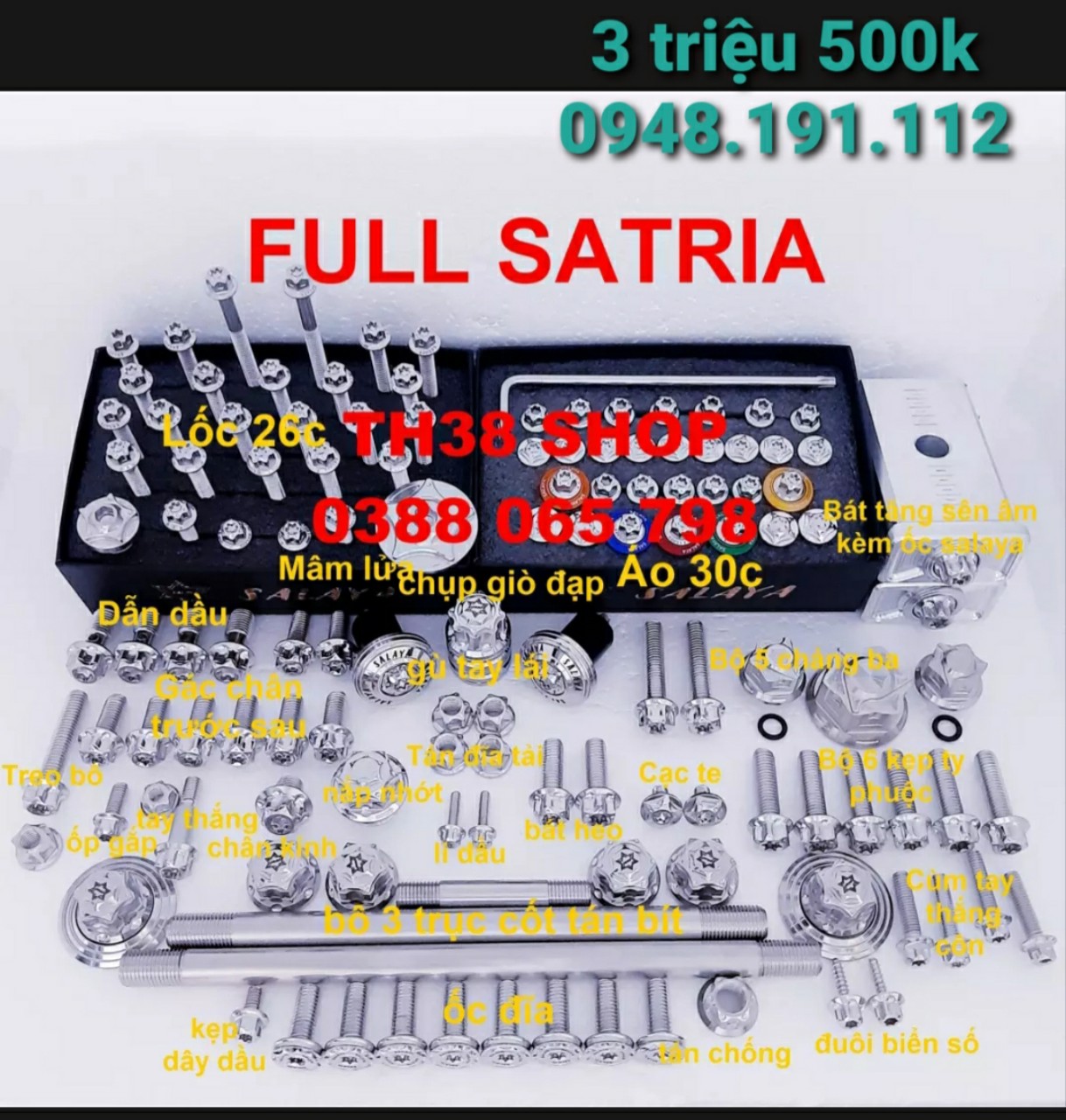 Combo ốc salaya xe satria full ốc salaya xe satria ốc áo salaya ốc lốc salaya