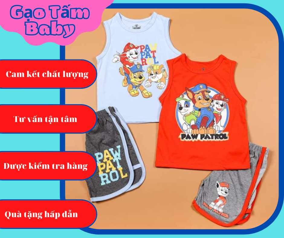 Bộ quần áo cotton hình chú chó cứu hộ cho bé trai, bé gái
