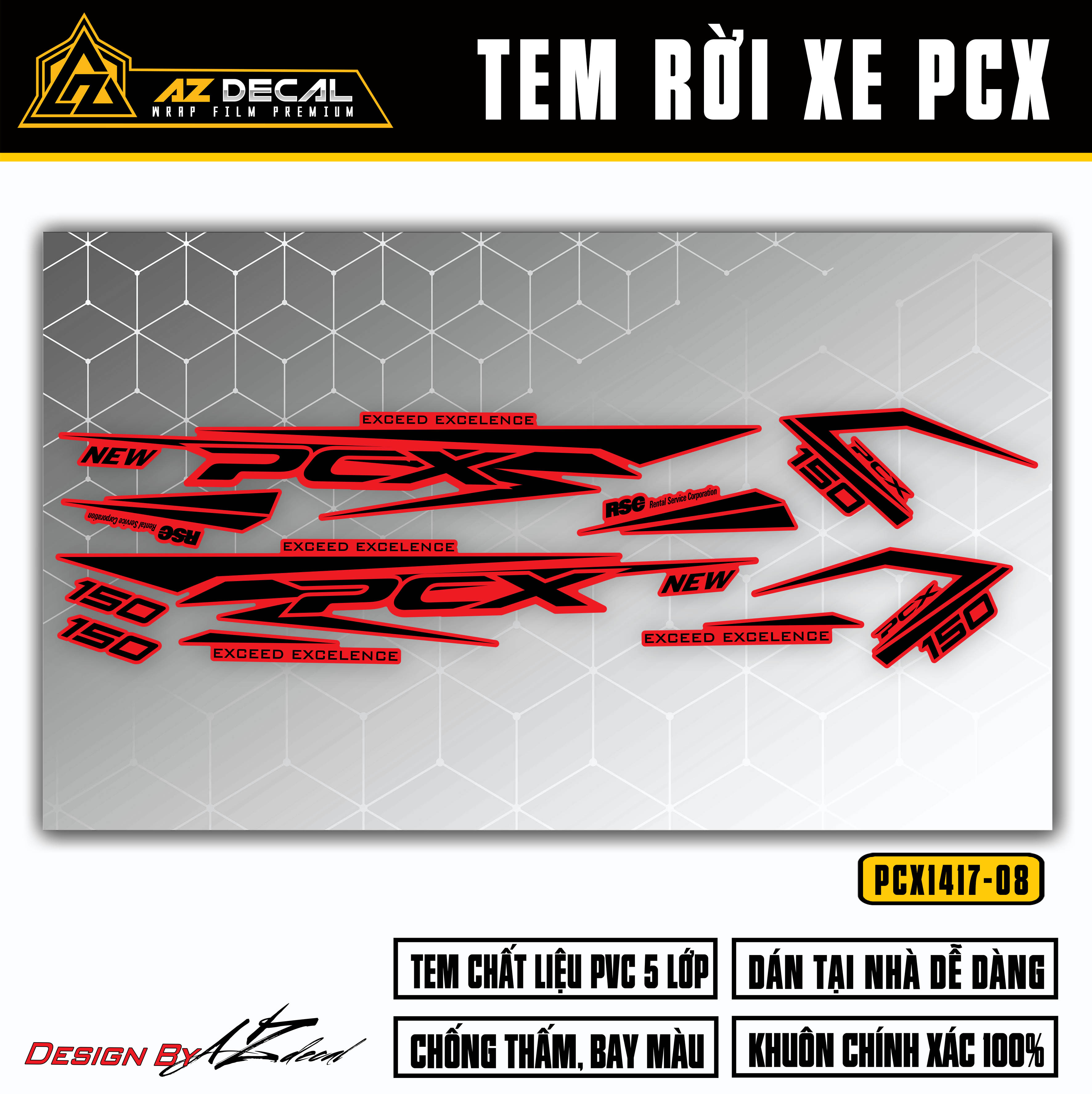 Tem Rời Dán PCX 150 Mẫu Exceed Excellence | PCX-08 | Decal Chế Dán Xe Máy PCX Chống Nước Bền Màu - A