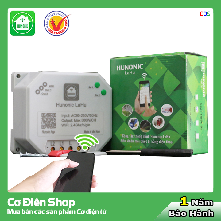 Công tắc điều khiển từ xa Hunonic Lahu 2 kênh (công nghệ 4.0) - Cơ Điện Shop