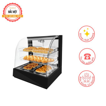 Tủ giữ nóng trưng bày đồ ăn  gà rán 2 khay - MÀU ĐEN