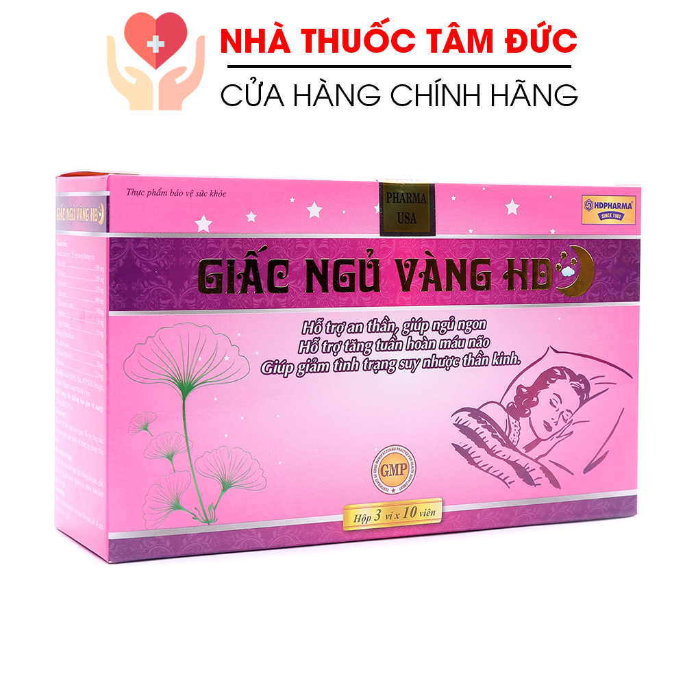 Viên uống ngủ ngon thảo dược Giấc Ngủ Vàng HD dưỡng tâm an thần giảm stress mất ngủ - Hộp 30 viên