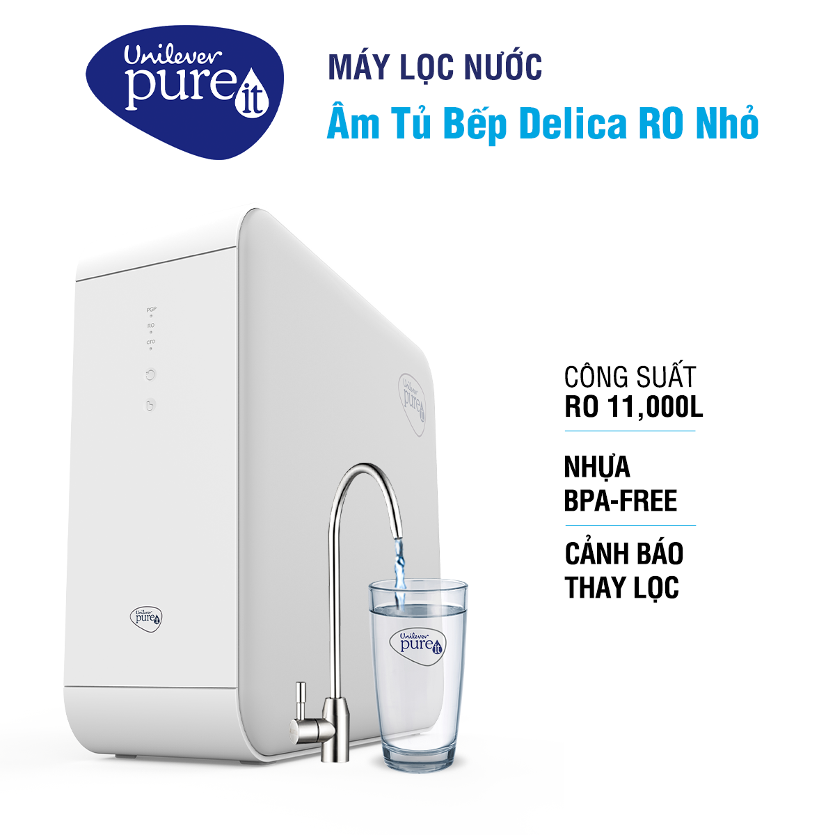 Máy lọc nước Pureit Delica Âm tủ bếp thiết kế nhỏ gọn với Công suất RO 11