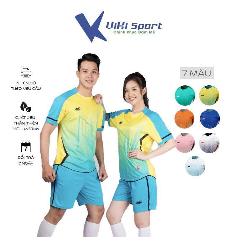 Bộ quần áo đá bóng không logo riki gem, vải mè kim cao cấp - viki sport