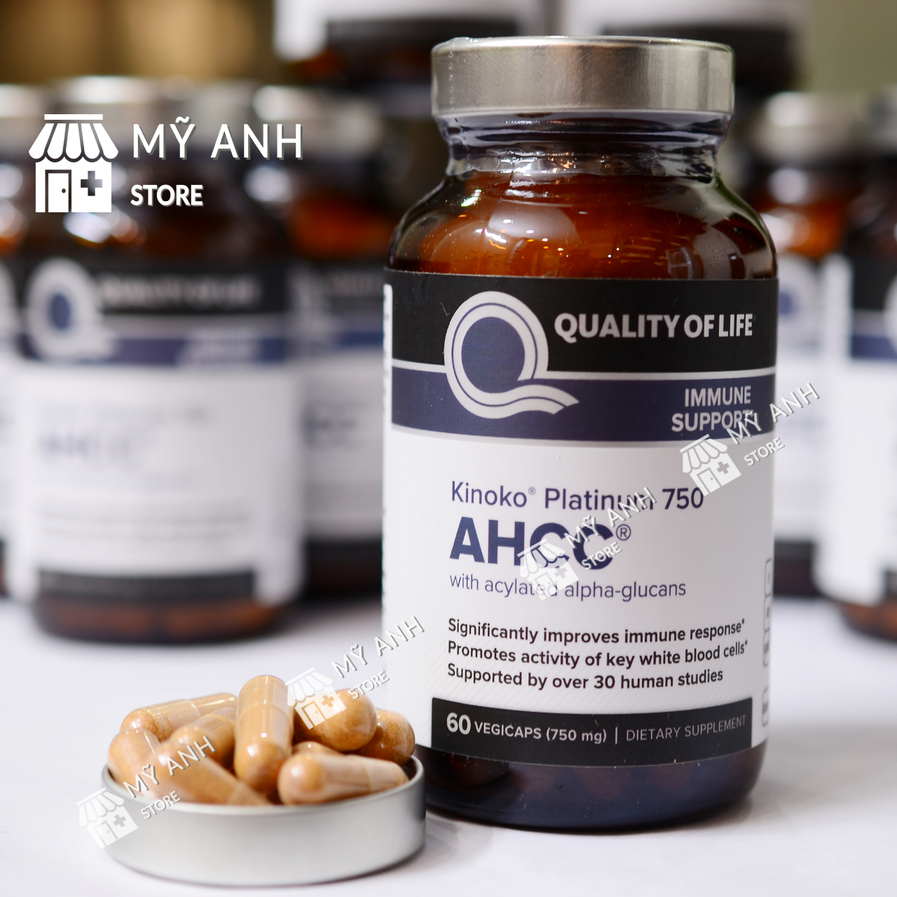 Ahcc 750mg kinoko mỹ 60v - đào thảo hpv