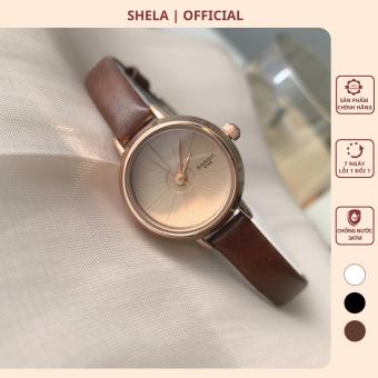 Đồng hồ nữ đeo tay dây da chính hãng mặt tròn chống nước giá rẻ phong cách Hàn Quốc ulzzang vinatge BARSH BS02