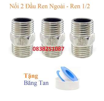Combo 3 chiếc Nối 2 đầu ren ngoài inox ( Kép nối inox Ren 1/2 ) - Tặng kèm băng tan