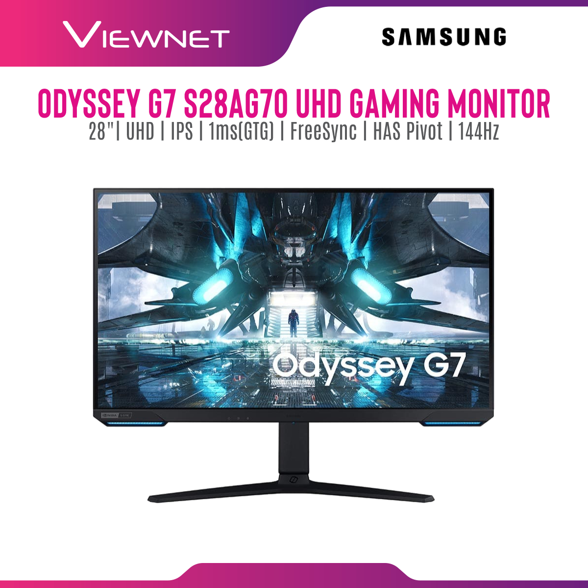 Samsung Odyssey G7 S28AG700NE Flat 28" Gaming Monitor (LS28AG700NEXXS)(IPS, UHD, 1ms(GTG), Has Pivot, G/F-Sync, 144Hz)