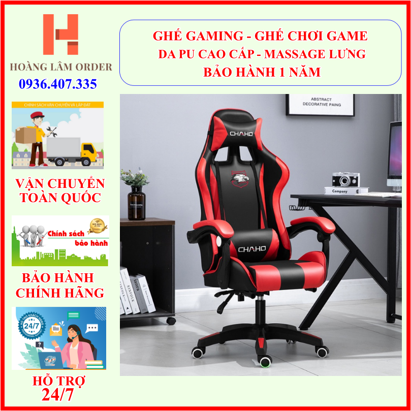 Ghế gaming Bọc Da PU Cao Cấp, Ghế Chơi Game Kèm Gối Masage Lưng, ghế chơi video game, ghế gaming giá rẻ, Ghế Làm Việc Nệm Bọt Biển