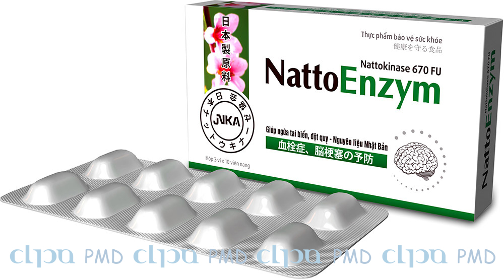NattoEnzym - Thực phẩm bảo vệ sức khỏe phòng ngừa bệnh lý liên quan đến cục máu đông (Hộp 3 vỉ x 10 viên nang 670FU)
