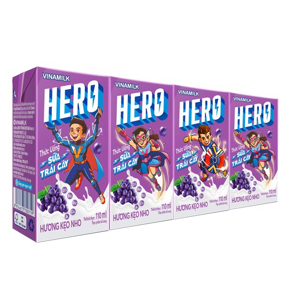 Thức uống sữa trái cây hero vị kẹo nho - thùng 48 hộp x 110ml