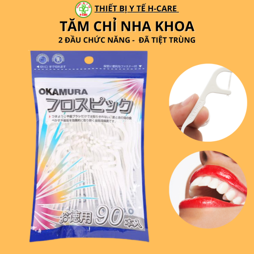 Tăm Nha Khoa OKAMURA Nhật gói 90 chiếc 2 đầu - Tăm Nhựa Xỉa Răng Nguyên Sinh An Toàn - Tăm Chỉ Nha Khoa - shop TBYT HCare