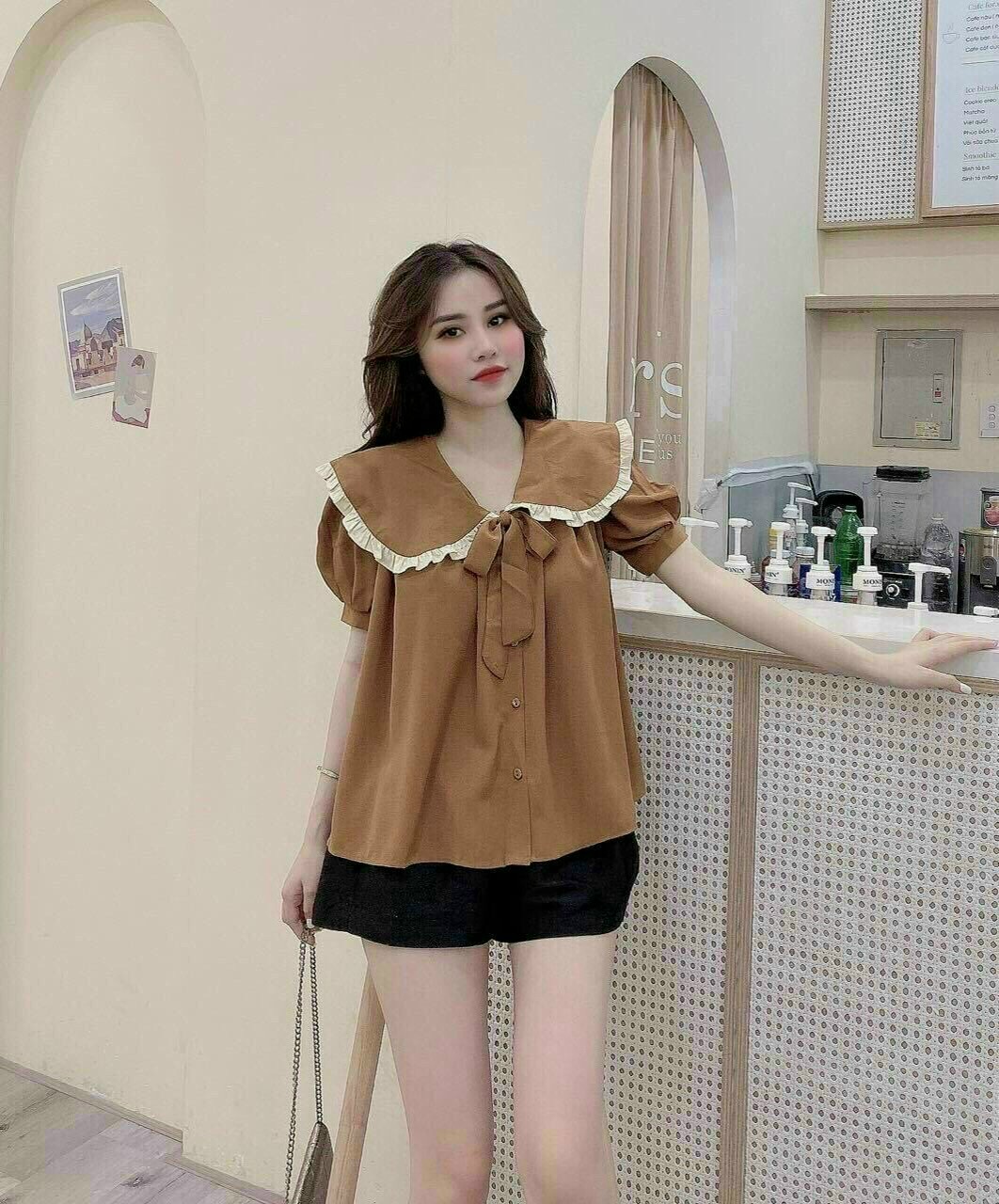 Set bộ đồ nữ cổ bèo phối nơ đẹp nhât