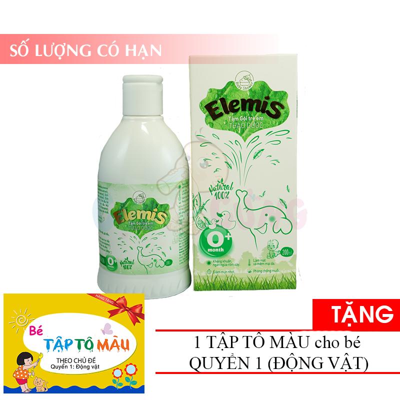 Nước tắm thảo dược ELEMIS 200ml cho trẻ sơ sinh chống rôm sẩy Tặng 1 quyển tô màu