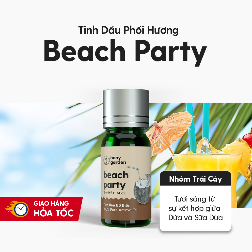 Tinh Dầu Thơm Phối Hương BEACH PARTY (Ngọt Dứa) Mới HENY GARDEN Xông Thơm Phòng Khuếch Tán, Làm Nến Thơm Thư Giãn Giúp Dễ Ngủ 10mL