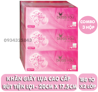 Combo 3 hộp khăn giấy lụa Cao cấp Bless You - hộp 180 tờ