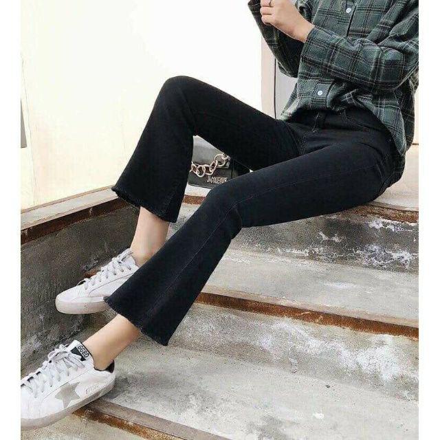 FREESHIP - quần skinny jean ống loe, quần jean nữ lưng cao ống loe màu đen chất jean cao cấp co dãn mềm mịn, sang chảnh