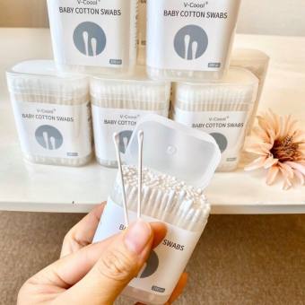 Tăm Bông Đa Năng Cho Bé Sơ Sinh Vcool Hộp 200 Chiếc Mẫu Vuông Sang Trọng