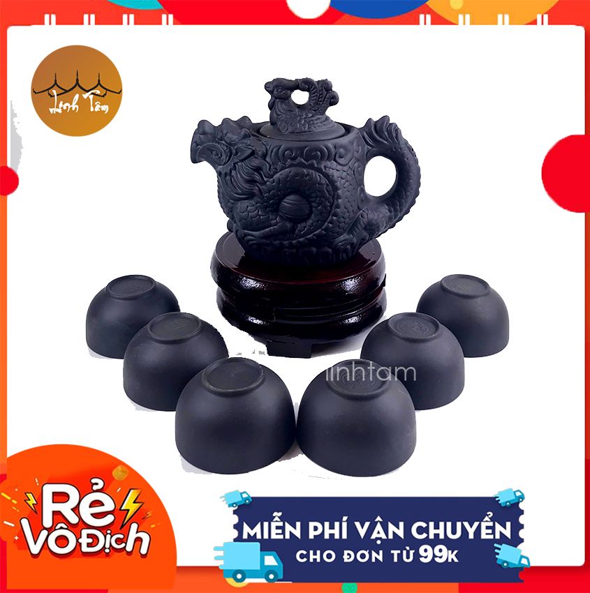 Bộ ấm chén trà hoạ tiết rồng phượng đồ chơi bàn trà gốm tử sa, phụ kiện bàn trà - Linh Tâm