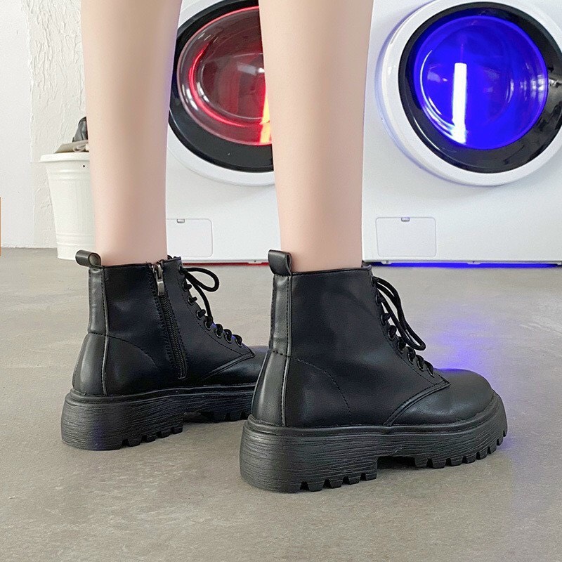 Bốt da nữ cỗ nhỡ quá mắt cá dây buộc khóa kéo dễ sử dụng