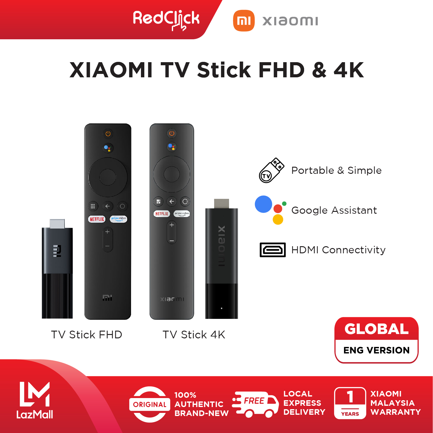 Xiaomi Mi TV Stick 4K / FHD Android TV Support Google Assistant Netflix YouTube Spotify HBO Google Play
