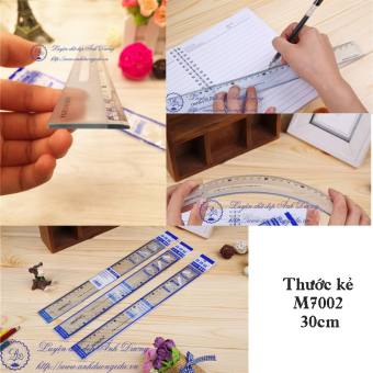 Thước Kẻ Nhựa Dẻo M7002 30cm - Trong Suốt 1 Mặt Kẻ Thẳng 1 Mặt Có Gần Sần