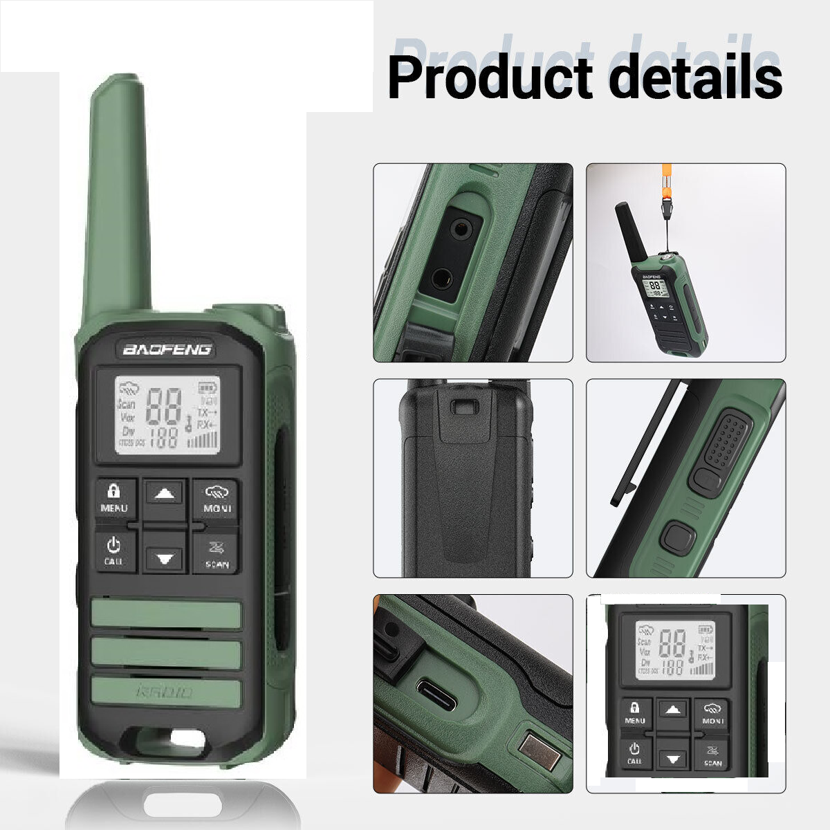 Singapore ready stock, 2023 model, 2pcs Baofeng FR-22A Mini Walkie Talkie  PMR446 0.5W 16 channels USB-C type charging port Portable LCD Display Two-way  Radio Support Type-C Charger Rechargeable battery IP54 Splash proof