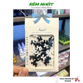 Set Charm Đính Móng Nơ Nhựa Trắng Đen