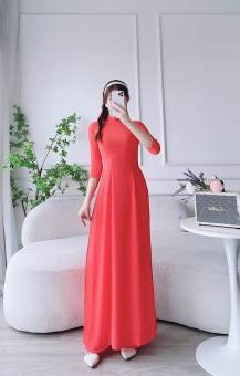 Áo dài trơn, áo dài nữ lụa chi phông 4 tà cao cấp màu cam đào MÃ T18