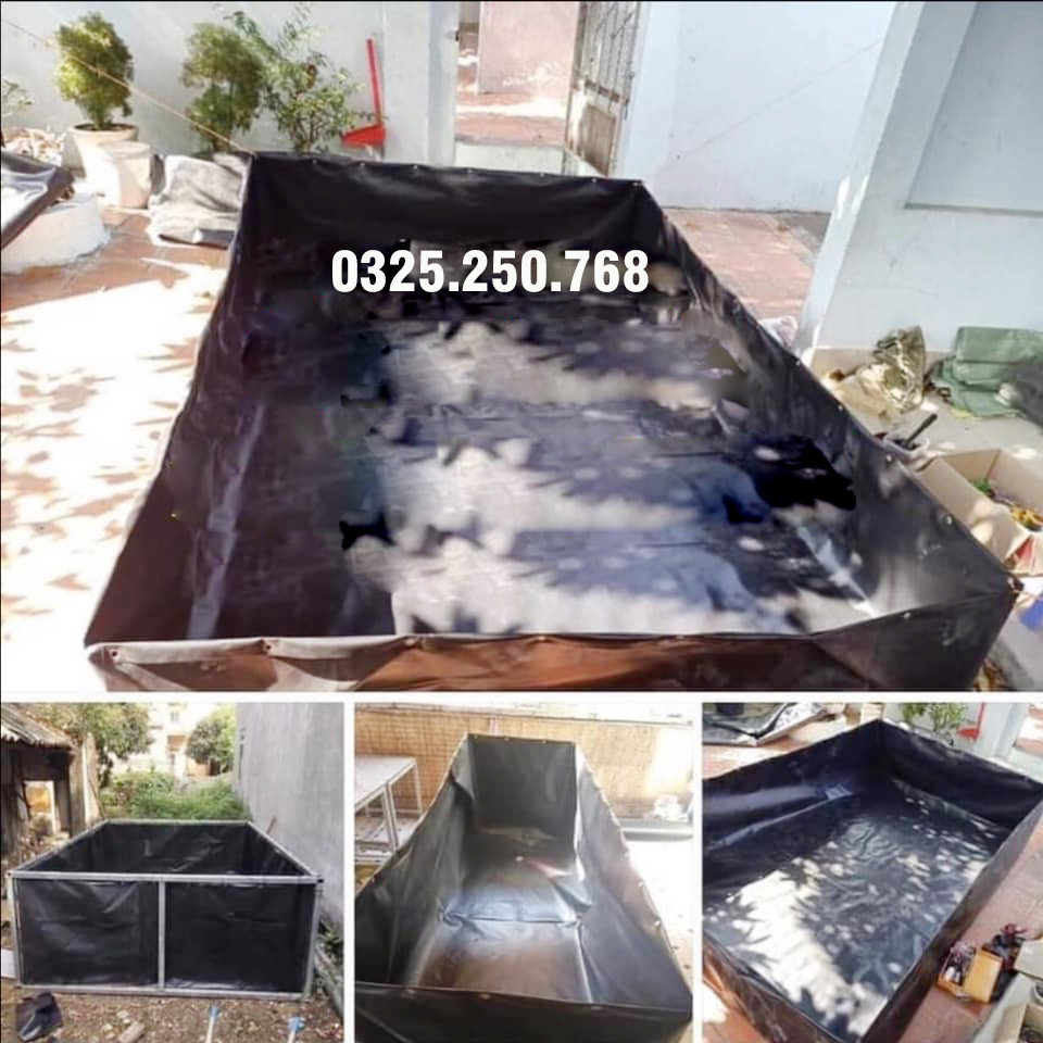 Bể bạt hdpe nuôi cá, lươn, ốc. bạt rất dẻo, chịu nắng tốt, màu đen 2 mặt. bạt dày 3 dem.