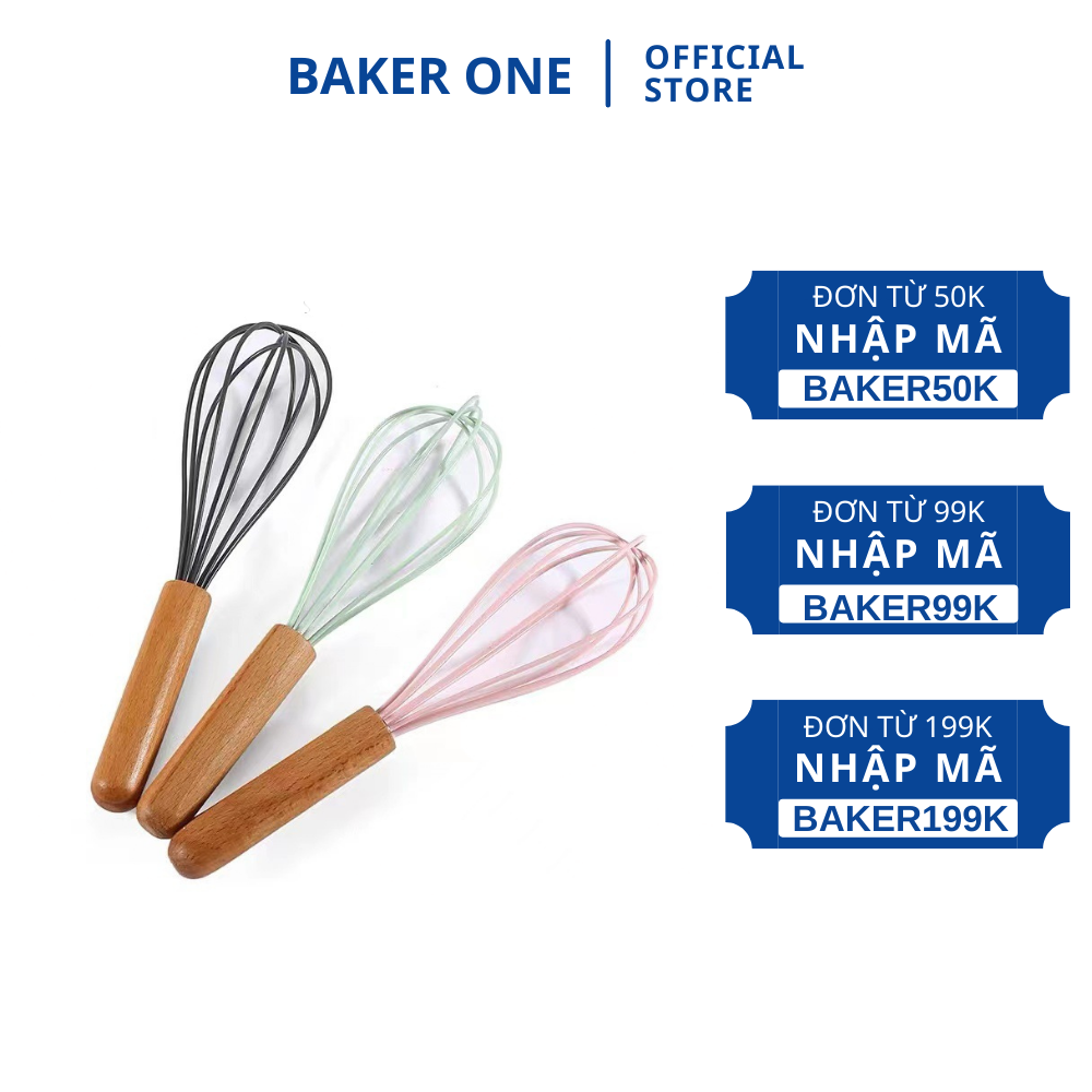 Dụng cụ đánh trứng cầm tay bằng silicon cán gỗ - Dụng cụ làm bánh BAKER ONE