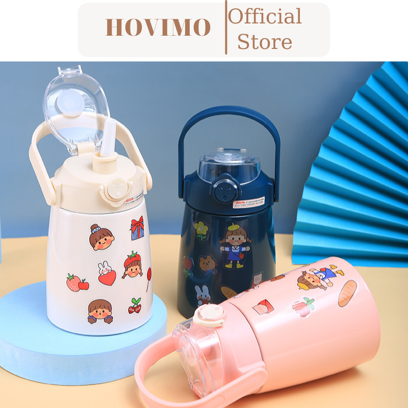 Bình giữ nhiệt ulike có ống hút inox 304 thể tích800ml giữ nhiệt 12h tặng sticker trang trí HOVIMO D2.084.DAM