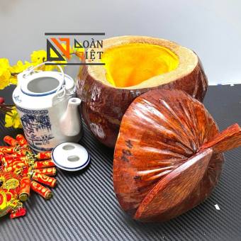 Bình Ủ ẤM trà, VỎ Ủ GIỮ ẤM TRÀ bằng TRÁI DỪA tặng kèm ẤM TRÀ SỨ TRUYỀN THỐNG - Hàng THỦ CÔNG MỸ NGHỆ