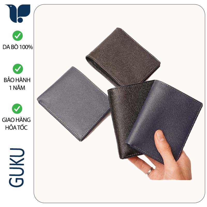 ví nam da bò cao cấp LV01 bóp nam mini thời trang được làm hoàn toàn bằng da bò thật kiểu dáng trẻ trung nam tính có nhiều ngăn đựng tiền và thẻ bảo hành 12 tháng - GUKU SHOP