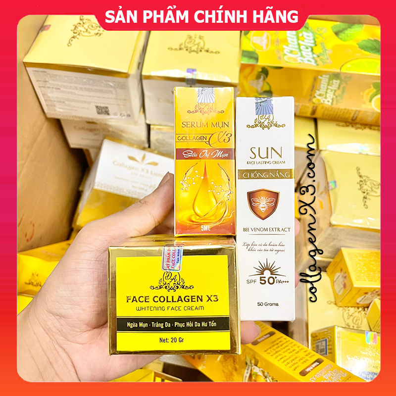 Combo kem face x3 + serum nám x3+ kem chống nắng collagen x3 đông anh