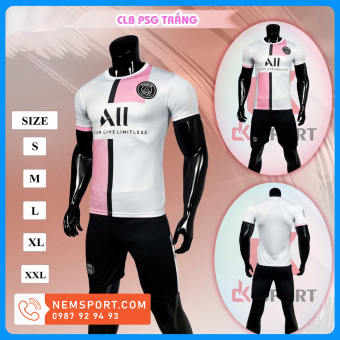 Quần Áo Đá Bóng CLB PSG Màu Trắng Hồng Mới 2021