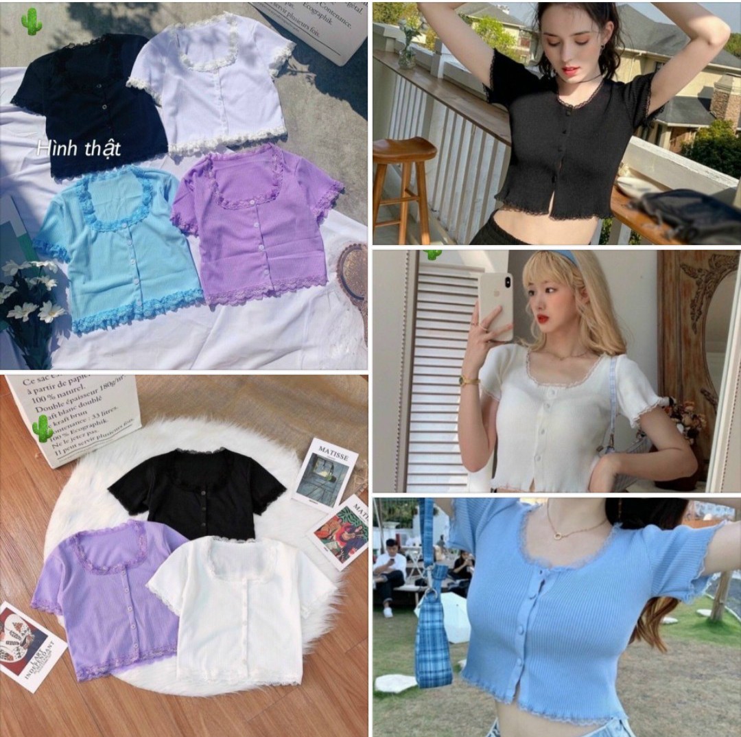 Áo croptop  PC phối ren cực xinh nhiều màu