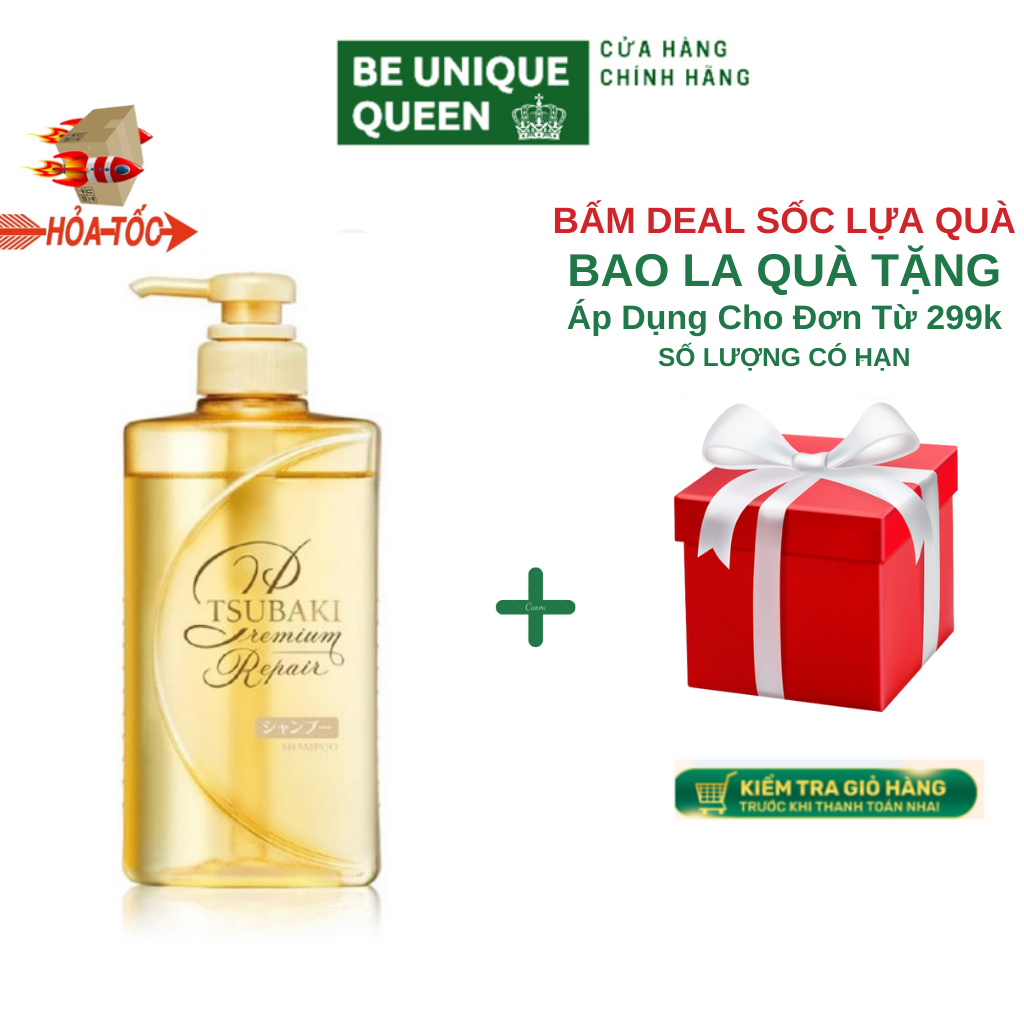 Dầu gội Tsubaki Vàng Phục hồi ngăn rụng tóc Premium Repair Tsubaki (490ml/chai)