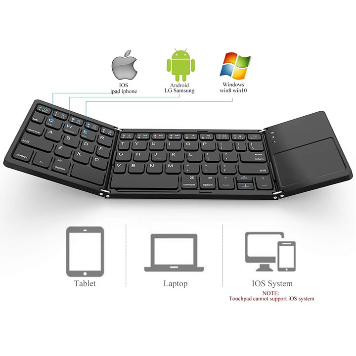 Bàn Phím Bluetooth Gấp B003, Không Dây, Có mặt di chuyển chuột Touchpad