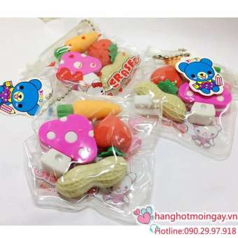 Túi 4 Tẩy Bút Chì, Gôm Tẩy Hình Đồ Ăn, hoa quả, hình ngộ nghĩnh